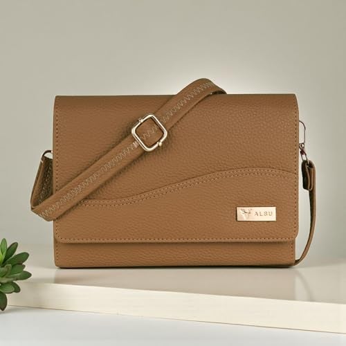 ALSU Women’s Vegan Leather Sling Bag| Stylish Crossbody Purse with Zipper Pocket & Card Slots | Magnetic Closure, Adjustable Strap| Premium Everyday Shoulder Bag for Women & Girls (Tan) - Image 2