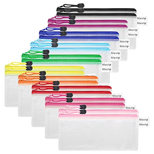 Sinzip 20 Pack Multicolored Zipper Mesh Pouch, Zipper Pencil Pouches Pen Bags, Multipurpose Travel Bags for Cosmetic School Office Supplies and Travel Accessories, 10 Colors (Assorted B) - Image 1