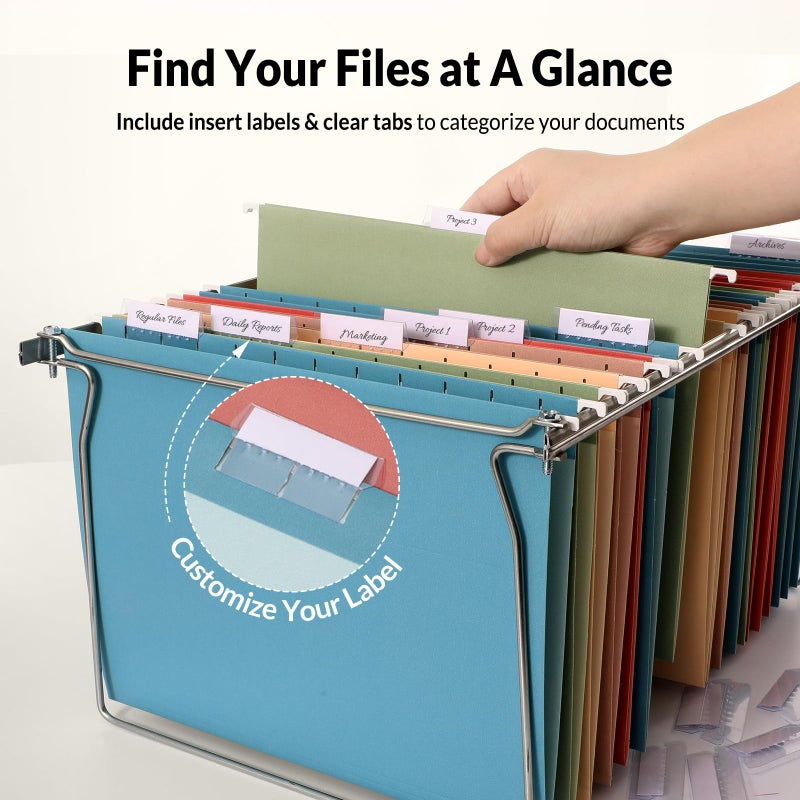 SUNEE Hanging File Folders, 50 Pack Letter Size Hanging File Folders with 1/5-cut Tabs, Stay Organized for Your Home and Office Bulk File, Documents and Paper,5 Retro Colors - Image 2