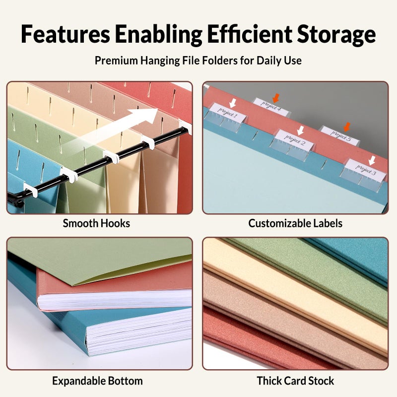 SUNEE Hanging File Folders, 50 Pack Letter Size Hanging File Folders with 1/5-cut Tabs, Stay Organized for Your Home and Office Bulk File, Documents and Paper,5 Retro Colors - Image 3