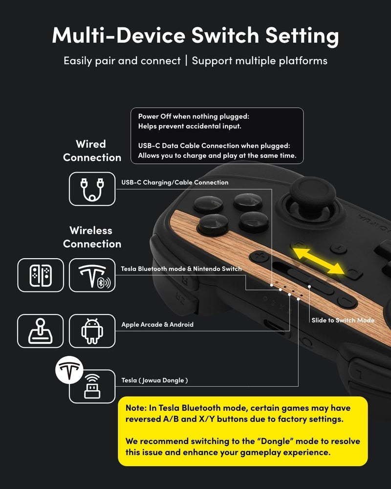 Jowua Multi-Device Wireless Controller Compatible for Tesla 2025 New Model Y Model 3/Y/S/X/cybertruck Compatible for Switch, one controller set, SPECIAL PROGRAMMED and DESIGN FOR TESLA WOOD [nintendo_switch,windows,ios,android] - Image 3