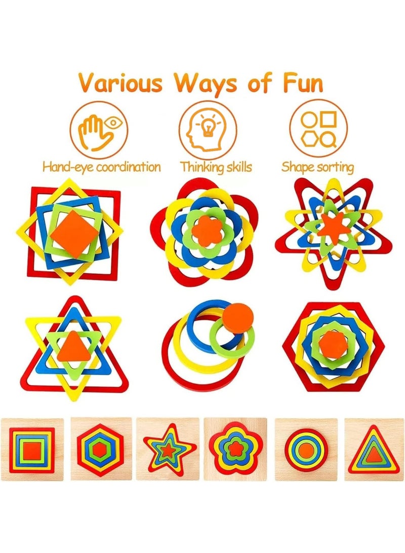 Relex Toddler Puzzles Wooden Toys, Montessori Shape Sorting Puzzle Sensory Toys, Toddlers Activities Preschool Learning Early Educational Travel Autistic Montessori Toys for Kids - Image 4