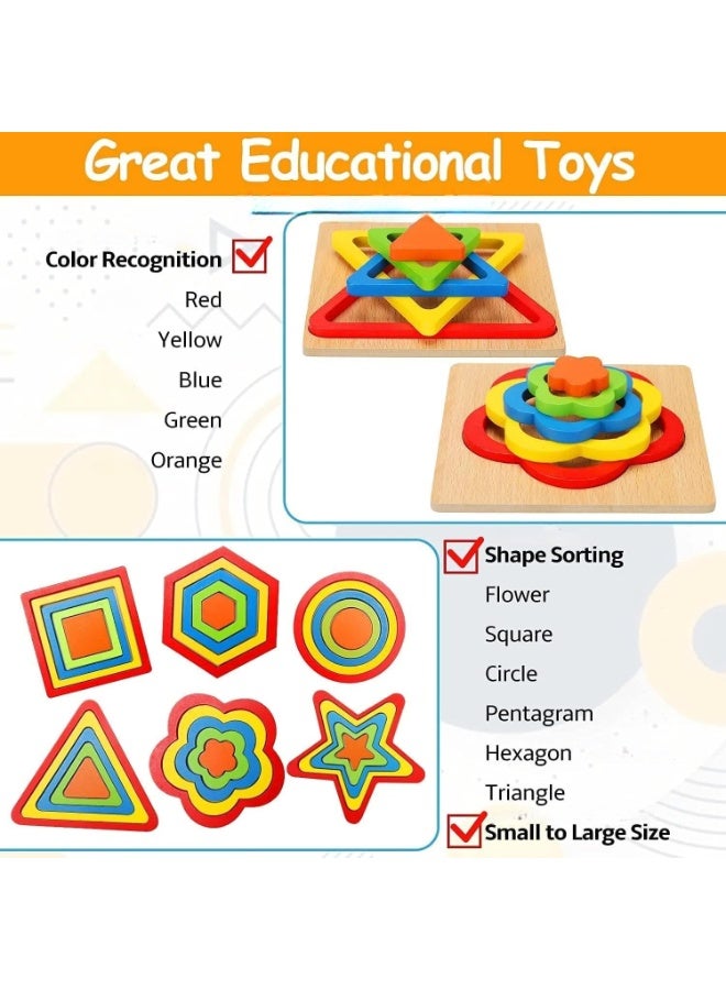 Relex Toddler Puzzles Wooden Toys, Montessori Shape Sorting Puzzle Sensory Toys, Toddlers Activities Preschool Learning Early Educational Travel Autistic Montessori Toys for Kids - Image 5