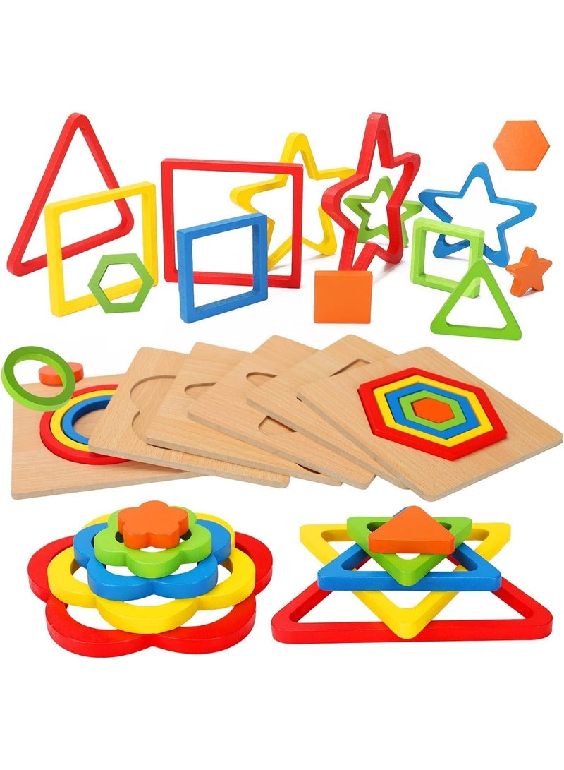 Relex Toddler Puzzles Wooden Toys, Montessori Shape Sorting Puzzle Sensory Toys, Toddlers Activities Preschool Learning Early Educational Travel Autistic Montessori Toys for Kids - Image 1