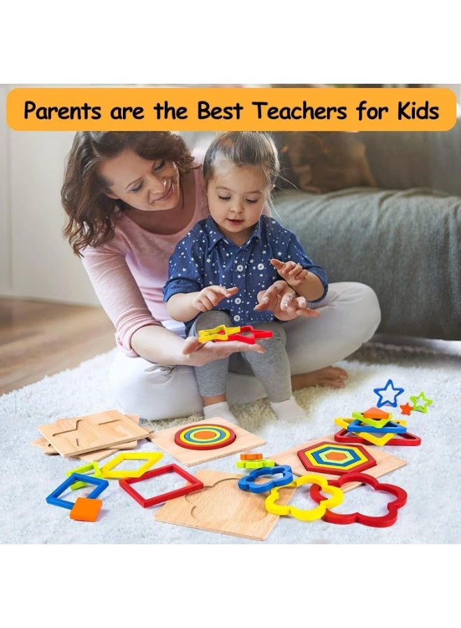 Relex Toddler Puzzles Wooden Toys, Montessori Shape Sorting Puzzle Sensory Toys, Toddlers Activities Preschool Learning Early Educational Travel Autistic Montessori Toys for Kids - Image 2