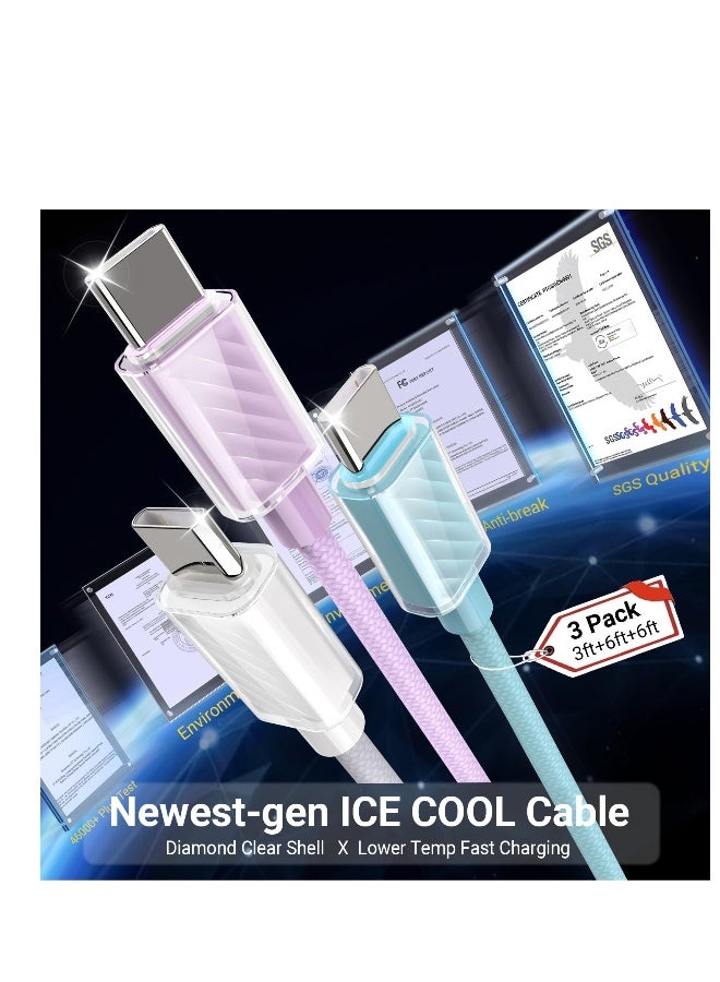 Fast Charging USB C Cable 60W 3 Pack Braided Type C Charger for iPhone 15 MacBook iPad Samsung Galaxy S23 Blue White Purple - Image 2