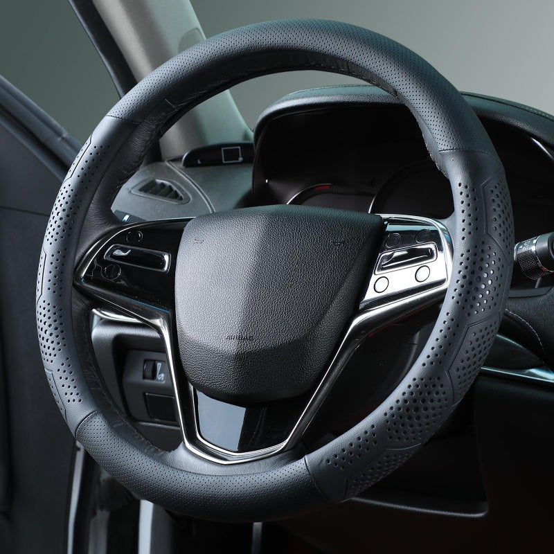 Yangday Leather Steering Wheel Cover for Toyota RAV4 Corolla Camry Highlander 14515 inches Car Steering Wheel Cover with NonSlip Breathable Black - Image 3