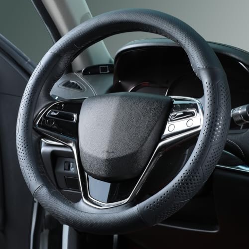 Yangday Leather Steering Wheel Cover for Toyota RAV4 Corolla Camry Highlander 14515 inches Car Steering Wheel Cover with NonSlip Breathable Black - Image 1