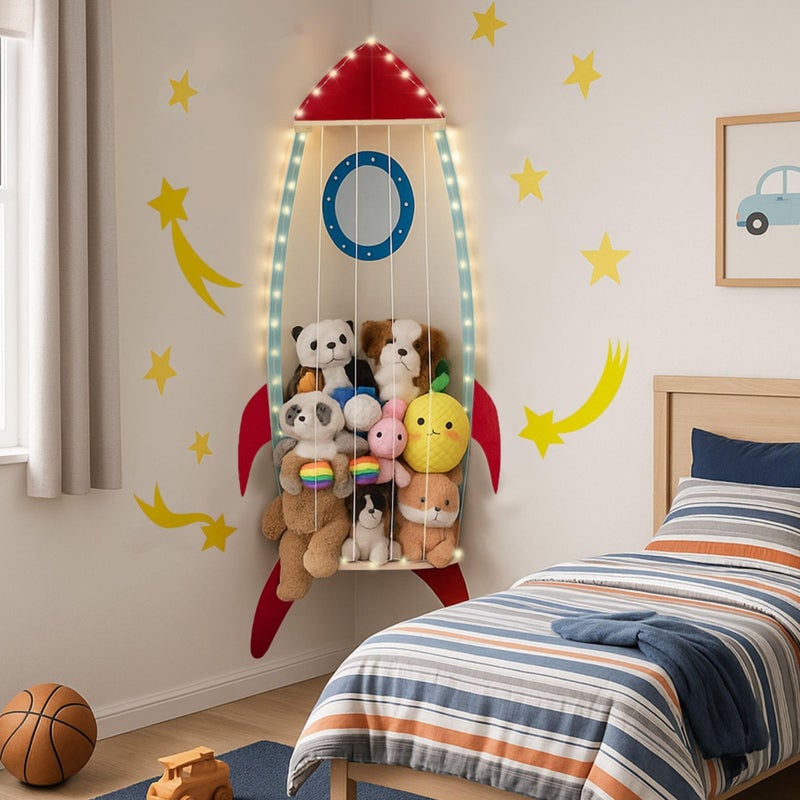 PUTSKA Nursery Furniture Hanging Organizer Wall Mounted Stuffed Animal Storage for Baby Room Corner Plush Collection Display Nursery Organization System SpaceSaving Vertical Storage Spaceship - Image 2