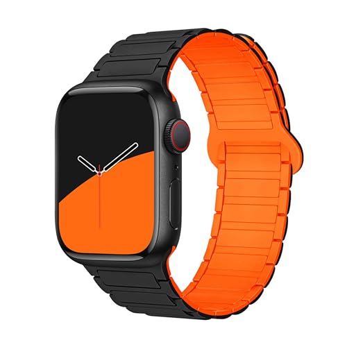 GUOi® Magnetic Silicone Watchband Compatible with Apple Watch Ultra 2＆Ultra 49mm 45mm 44mm 42mm 46mm-Men&Women Strap for iWatch Se10/9/8/7/6/5/4/3/2/1 SE 46/44/45/49/42mm(Series 3/2/1)-Orange+Black - Image 1