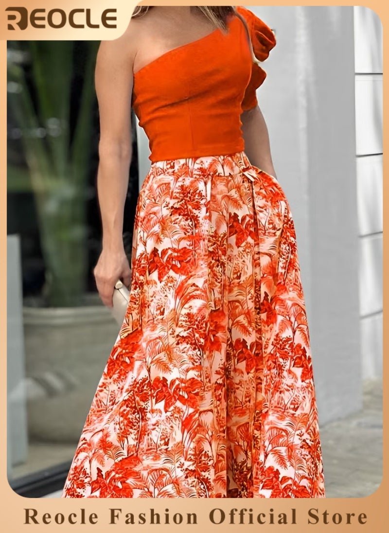 REOCLE Off-shoulder Top Casual Trousers Fashion Suit Women's Temperament Commuting Off-shoulder Design Wide Trouser Legs  Modify Leg Shape - Image 1