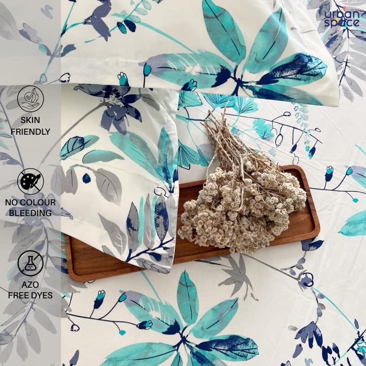 Urban Space Serene 200 TC 100% Cotton Bedsheet for Single Bed with 1 Pillow Cover (Size 58 x 90 inches, Floral Feast Turquoise Blue), Small_Single - Image 3