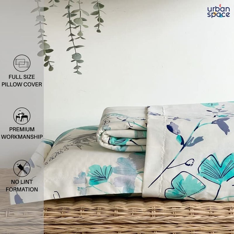 Urban Space Serene 200 TC 100% Cotton Bedsheet for Single Bed with 1 Pillow Cover (Size 58 x 90 inches, Floral Feast Turquoise Blue), Small_Single - Image 4
