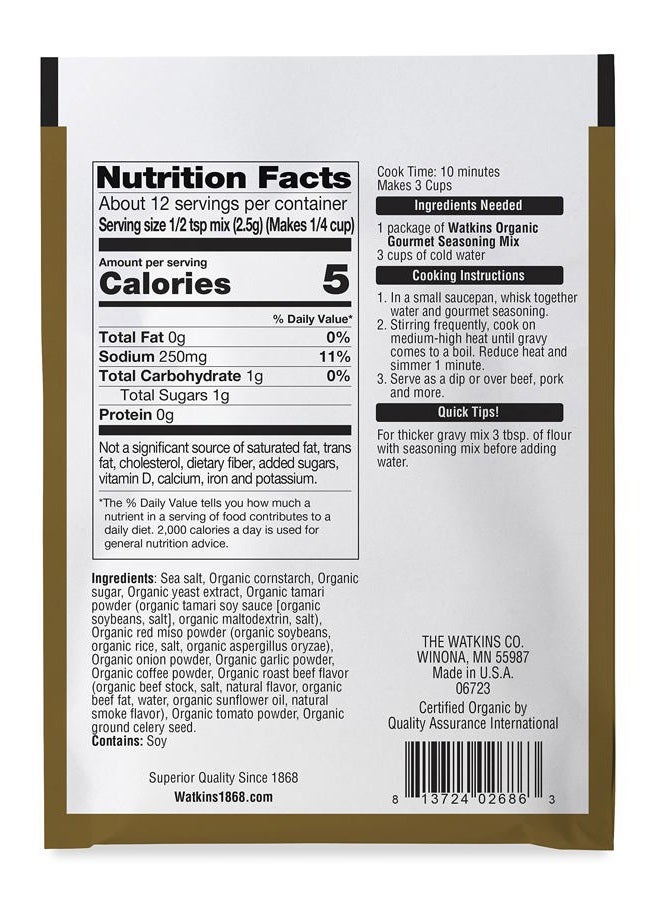 Watkins Organic Gourmet Seasoning Mix, Au Jus Gravy, 1.0 Oz. Pouch, 1 Count - Image 2