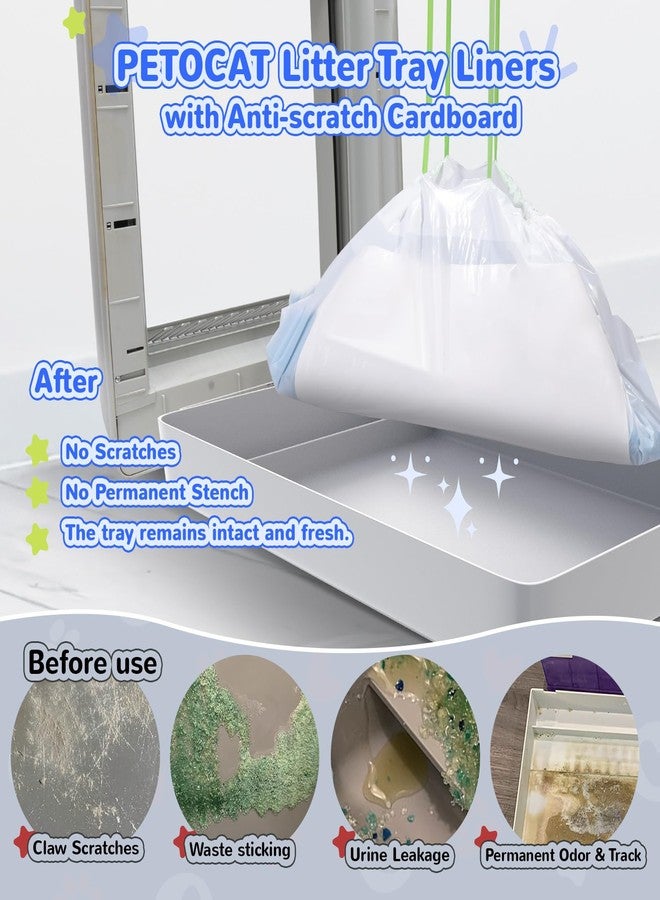 PETOCAT Cat Litter Liners with Anti-scratch Cardboard for Pet Scoop Free Self-Cleaning Litter Box, Kitten Waste Bag Compatible with Reusable/Disposable Refill Tray, Large Drawstring Kitty Poop Bags 20 Count - Image 3