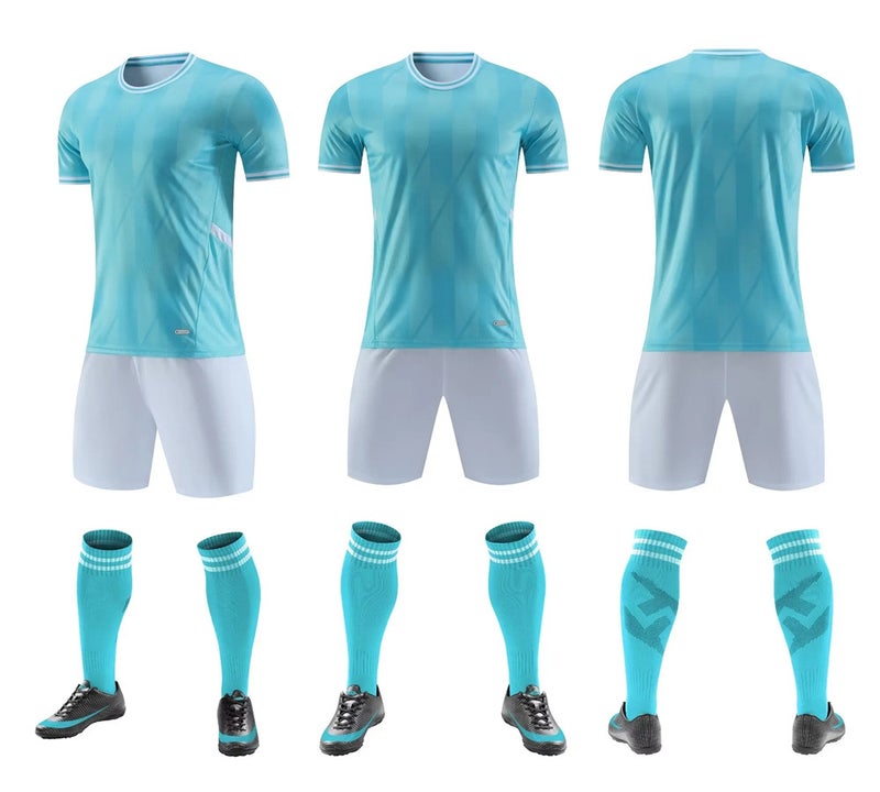 Generic Custom Soccer Kit Men Children Match Training Uniform QD-8014 light blue