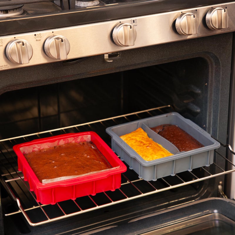 NuWave Silicone Baking Kit with 8x8-inch Baking Pan, Removable Divider Insert & Reusable Cupcake Liners,Gray/Red - Image 3