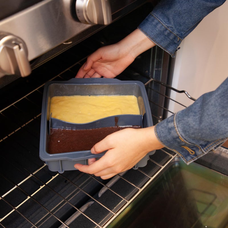 NuWave Silicone Baking Kit with 8x8-inch Baking Pan, Removable Divider Insert & Reusable Cupcake Liners,Gray/Red - Image 2