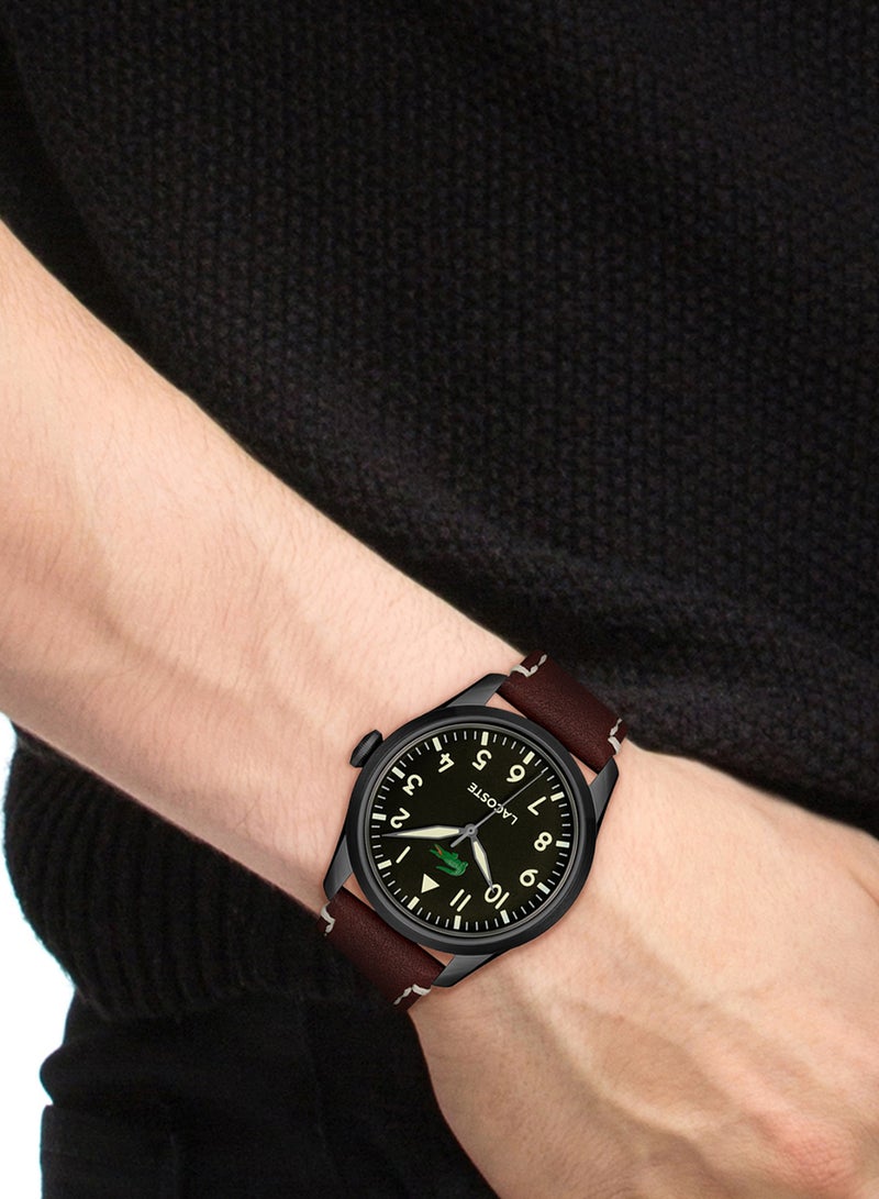 Men's Analog Round Shape Leather Wrist Watch 2011299 - 42 Mm