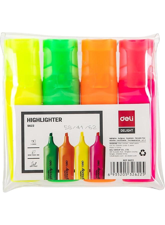 Deli Ght Fade Resistant Highlighter 4 Piece Set Multicolor - Image 1