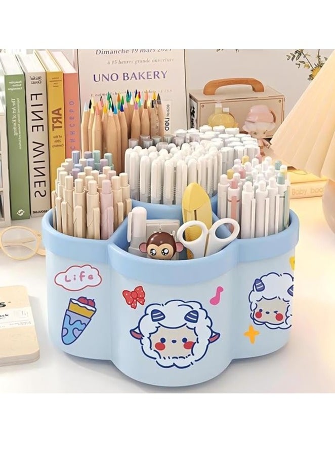Arabest Pen Holder for Desk, 360°Rotating Pencil Pen Holder, Desk Pen Organizer with 6 Slots, Large-capacity Desk Organizer, Pencil Holder for Desk, Office, School, Home Use (Blue)  - Image 1
