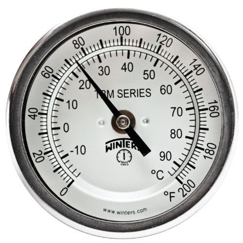Winters Instruments Winters TBM Series Stainless Steel 304 Dual Scale Bi-Metal Thermometer, 2-1/2" Stem, 1/2" NPT Fixed Center Back Mount Connection, 3" Dial, 0-200 F/C Range - Image 3