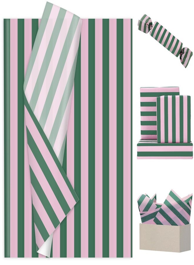 JarThenaAMCS ورق تغليف مخطط من JarThenaAMCS، 60 ورقة، باللونين الوردي والأخضر، مناسب لأعياد الميلاد وحفلات استقبال المولود وحفلات الزفاف ومستلزمات الأعمال اليدوية، مقاس 14 × 20 بوصة - Image 1