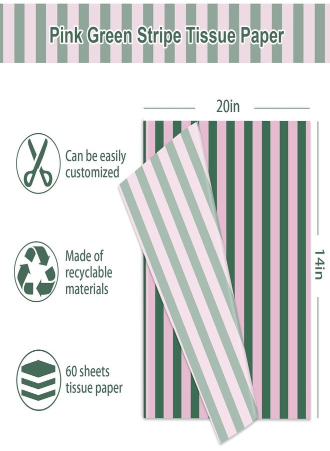 JarThenaAMCS ورق تغليف مخطط من JarThenaAMCS، 60 ورقة، باللونين الوردي والأخضر، مناسب لأعياد الميلاد وحفلات استقبال المولود وحفلات الزفاف ومستلزمات الأعمال اليدوية، مقاس 14 × 20 بوصة - Image 2