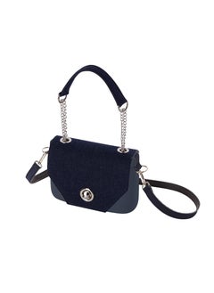 O pocket Cross Body Bag with Flap & Shoulder Strap with Mini Double Chain Handle in Navy Blue