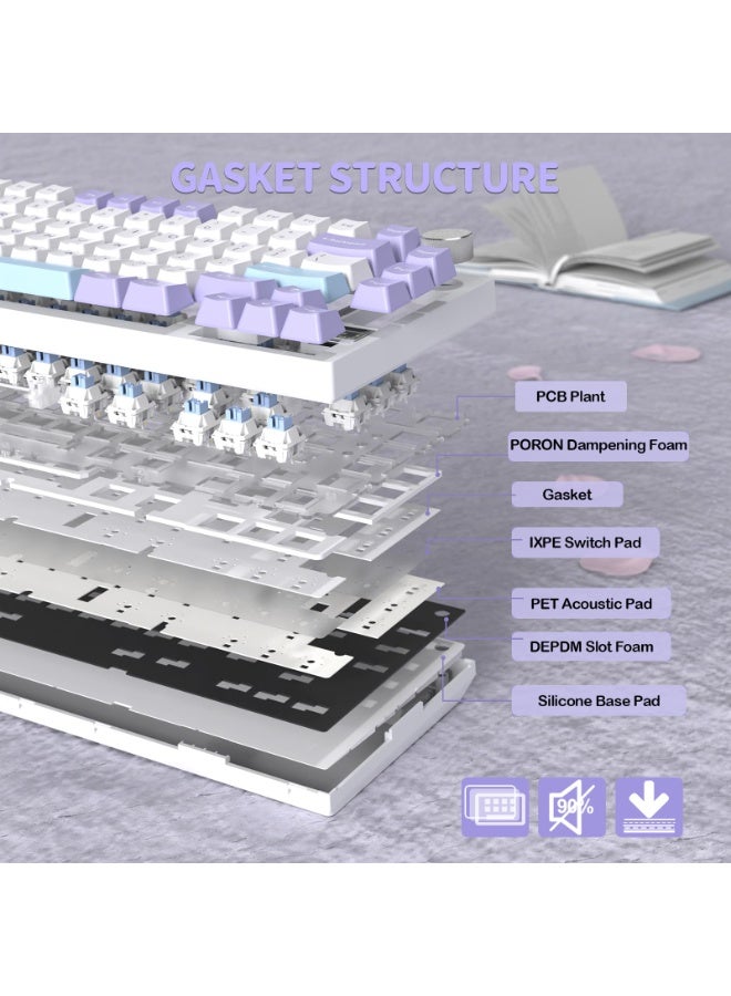 Attack Shark X820 Ultra 75% Wireless Gaming Mechanical Keyboard Hot-Swappable Gasket Mount RGB Backlit BT/2.4G/Wired Custom Keyboard with Smart TFT Display&Knob QMK Driver-Starlight White&Shark Switch - Image 3