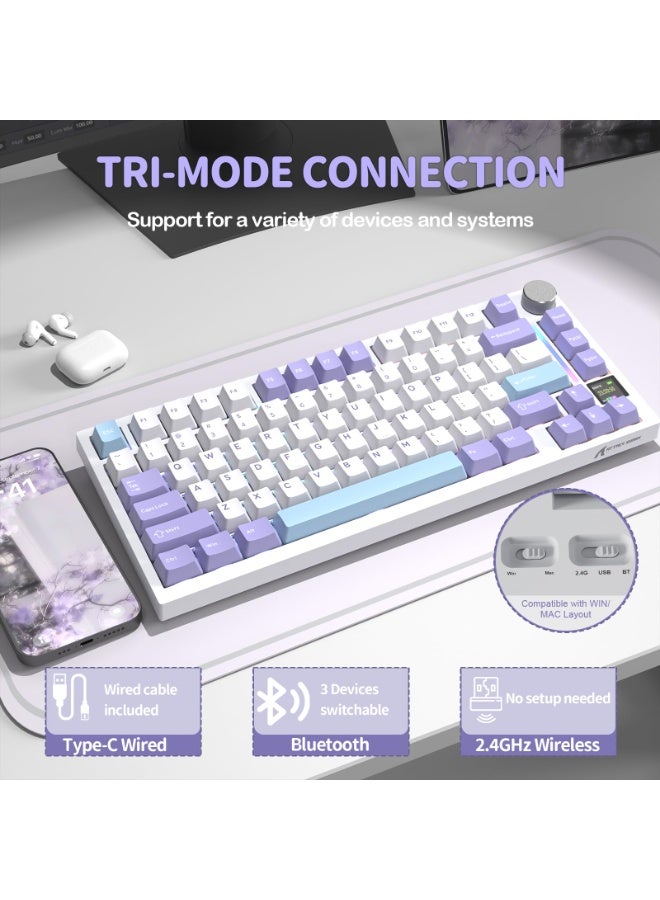 Attack Shark X820 Ultra 75% Wireless Gaming Mechanical Keyboard Hot-Swappable Gasket Mount RGB Backlit BT/2.4G/Wired Custom Keyboard with Smart TFT Display&Knob QMK Driver-Starlight White&Shark Switch - Image 4