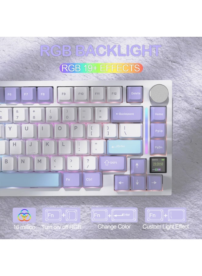 Attack Shark X820 Ultra 75% Wireless Gaming Mechanical Keyboard Hot-Swappable Gasket Mount RGB Backlit BT/2.4G/Wired Custom Keyboard with Smart TFT Display&Knob QMK Driver-Starlight White&Shark Switch - Image 5
