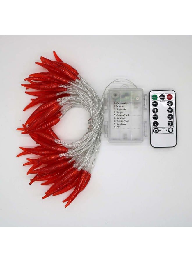 Dreamworth Red Chili String Lights,20ft 40 LED Chili String Lights Battery Operated Remote Contol Fairy Lights for Wedding, Chinese New Year,Spring Festival,Party Decoration,Christmas - Image 2