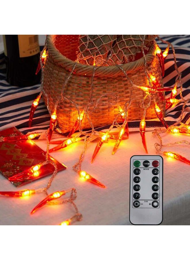 Dreamworth Red Chili String Lights,20ft 40 LED Chili String Lights Battery Operated Remote Contol Fairy Lights for Wedding, Chinese New Year,Spring Festival,Party Decoration,Christmas - Image 1