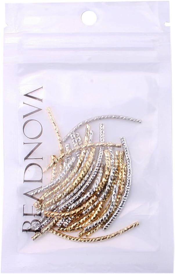 BEADNOVA 30pcs Silver and 14k Gold Plated Twist Curved Long Noodle Tube Beads for Jewelry Making Bracelet 15mm x 30mm - Image 3