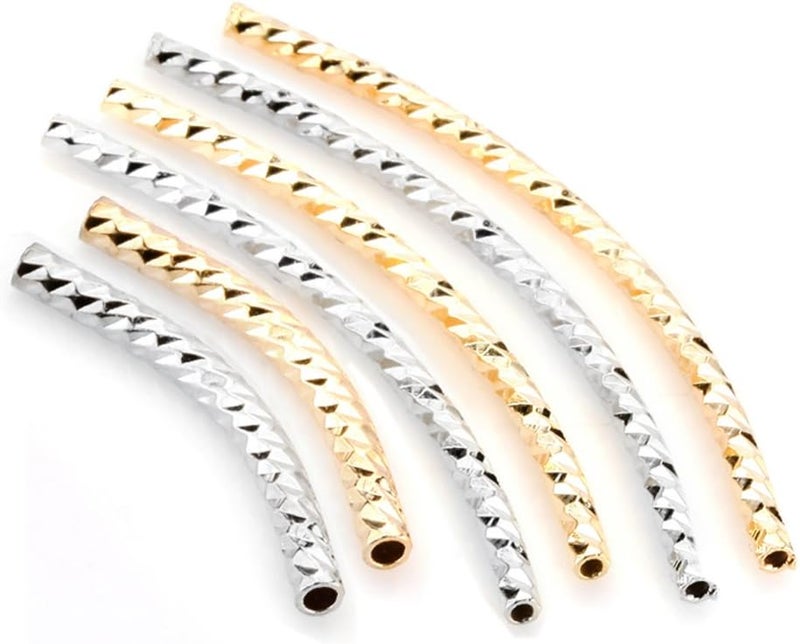 BEADNOVA 30pcs Silver and 14k Gold Plated Twist Curved Long Noodle Tube Beads for Jewelry Making Bracelet 15mm x 30mm - Image 2