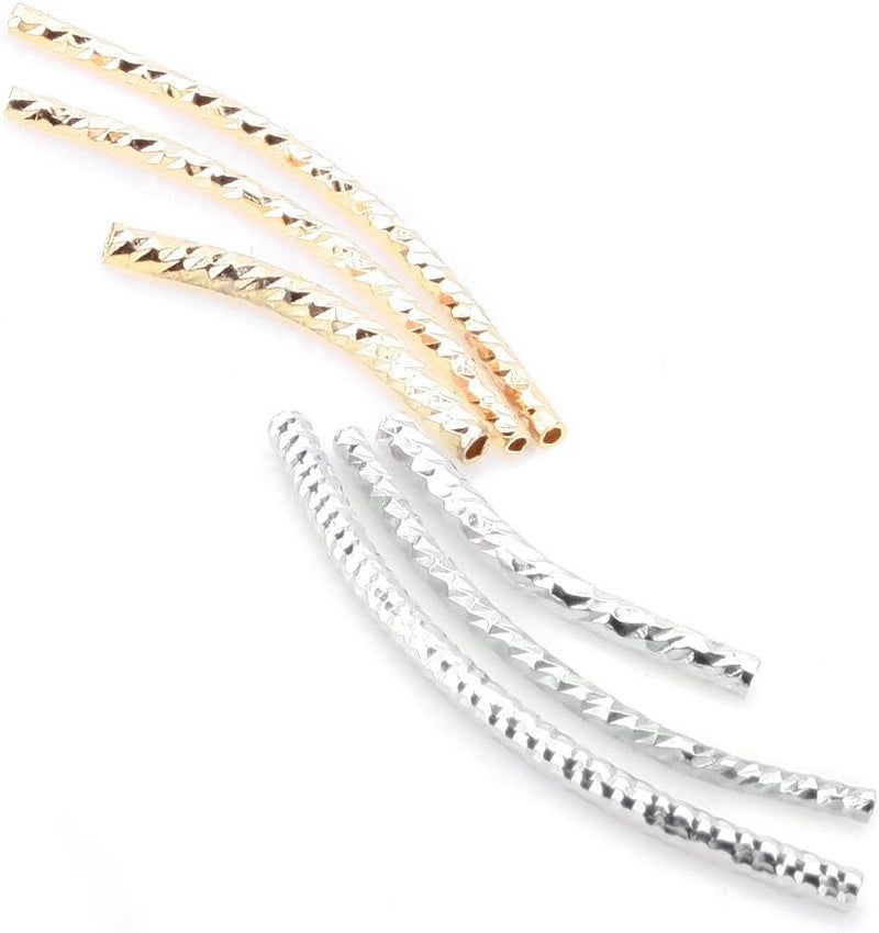 BEADNOVA 30pcs Silver and 14k Gold Plated Twist Curved Long Noodle Tube Beads for Jewelry Making Bracelet 15mm x 30mm - Image 1