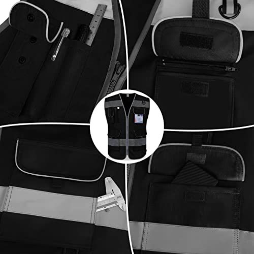 TCCFCCT Black Safety Vest for Men Women 9 Pockets High Visibility Reflective Vest for Safety, Work Vest with Reflective Strips, Meets ANSI/ISEA Standards, Large - Image 4