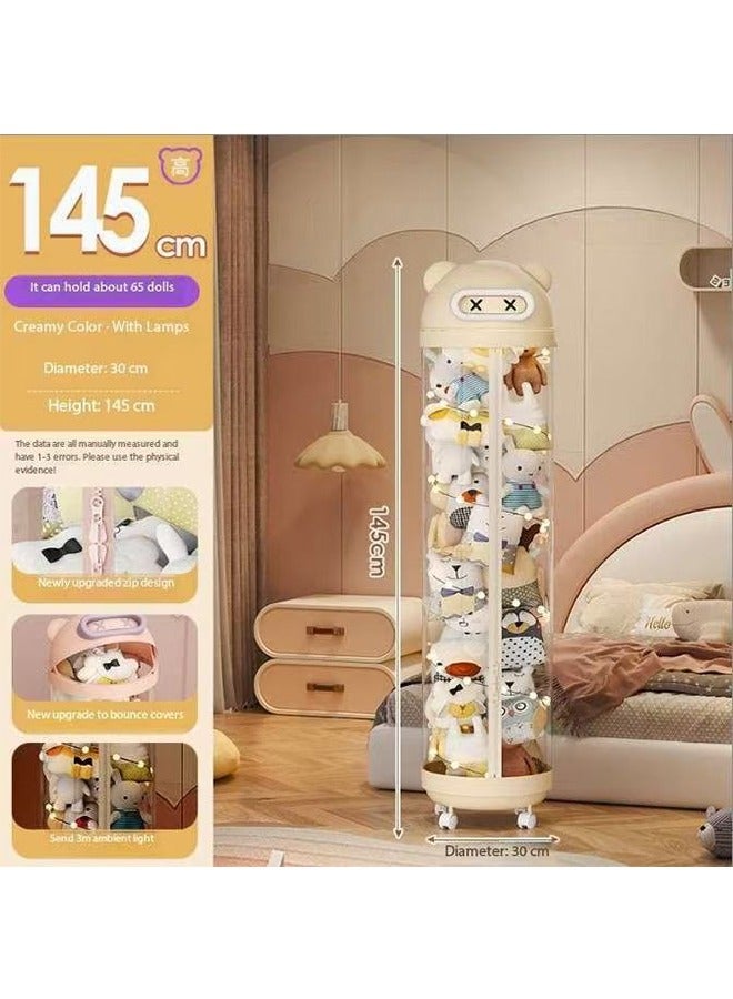 JCB CHIC أنبوب تخزين حيوانات محشوة، أنبوب عرض ألعاب محشوة شفاف، أنبوب تخزين ألعاب عمودي بعجلات، أنبوب عرض منظم تخزين أنبوب محشو محشو （145 سم） - Image 1