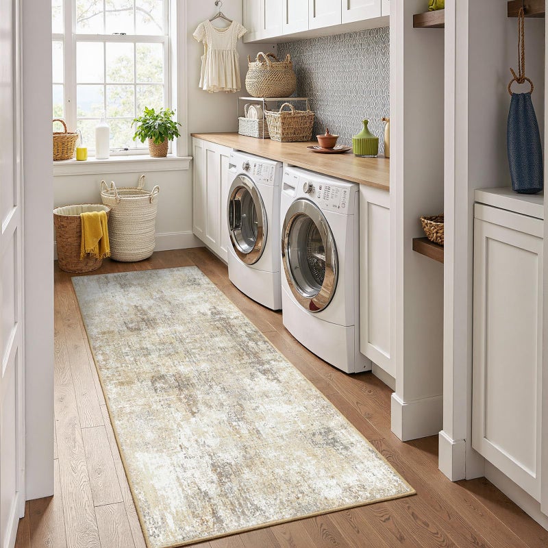 RELEANY Washable Area Rugs 2'x8' Non-Slip Modern Abstract Soft for Living Room Entryway Bedroom Nursery  Print Pattern  Neutral Brown Gray - Image 3