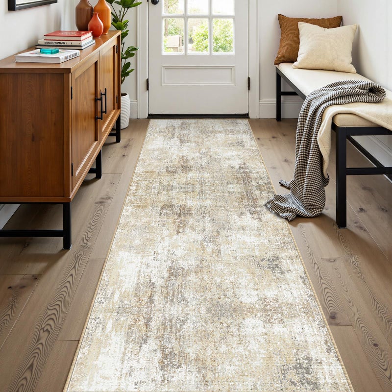 RELEANY Washable Area Rugs 2'x8' Non-Slip Modern Abstract Soft for Living Room Entryway Bedroom Nursery  Print Pattern  Neutral Brown Gray - Image 2