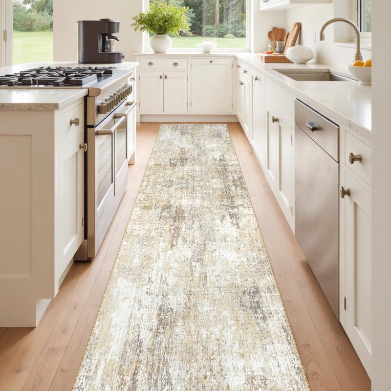 RELEANY Washable Area Rugs 2'x8' Non-Slip Modern Abstract Soft for Living Room Entryway Bedroom Nursery  Print Pattern  Neutral Brown Gray - Image 1