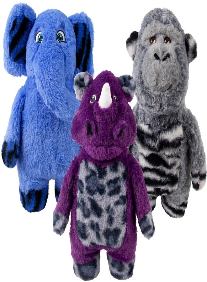 KONG Jungle Jamz Plush Dog Toys - Squeaky, Crinkly, and Rattling Durable Toys for Dogs - Safari Animal Collection (Gorilla/Elephant/Rhino Combo) - Image 1