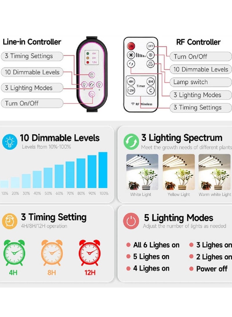 Gerenic Grow Lights for Indoor Plants with Full Spectrum 180 LEDs Plant Lights with 15 60 inches Adjustable Tripod Stand 4 8 12H Timer - Image 4