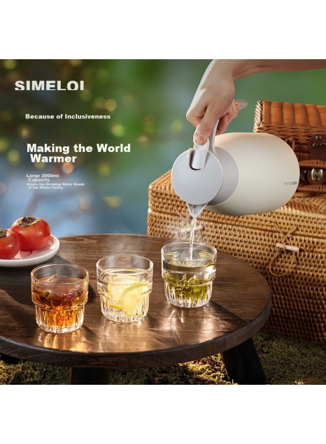 Simelo Welcome Insulated Bottle, Large Capacity, 316l Stainless Steel Thermos, Office Hot Water Pot, 2.0l, Natural Color, Sm1466 - Image 4