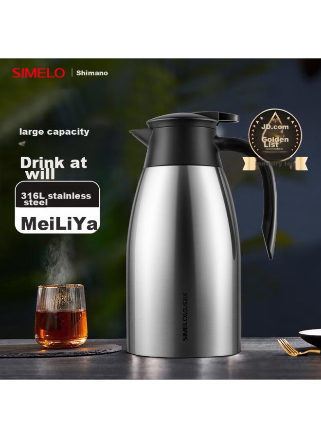 Simelo Welcome Insulated Bottle, Large Capacity, 316l Stainless Steel Thermos, Office Hot Water Pot, 2.0l, Natural Color, Sm1466 - Image 1