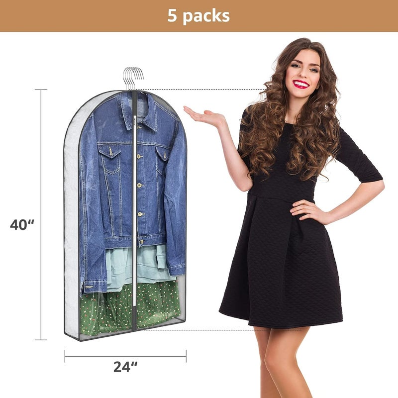 Shenehsmp 40" Garment Bags, Clear Clothes Covers with 4" Gussetes for Hanging Clothes Closet Storage, Breathable Protector for Suits Coat, Jacket, Sweater, Shirts, 5 Packs - Image 2