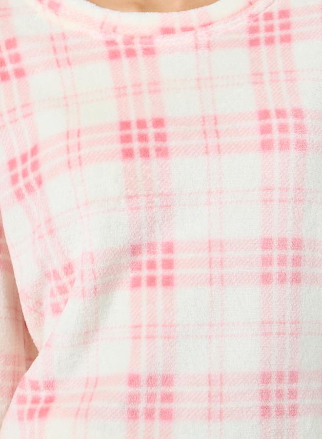 ستايلي طقم بيجاما من بنطال وبلوزة فليس بطبعة مربعات - Image 3