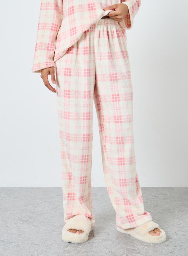 ستايلي طقم بيجاما من بنطال وبلوزة فليس بطبعة مربعات - Image 4