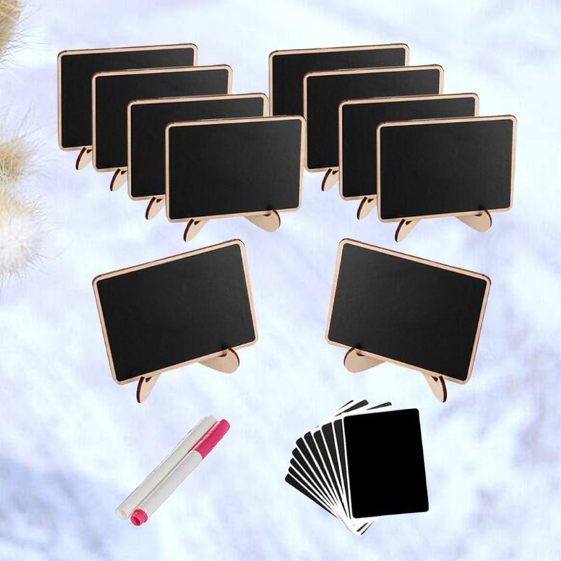 Mini Chalkboards with Support Wood Message Board Signs Dinner Party Table Decoration (10pcs and 10pcs Film and 2 Liquid Pen) - Image 1